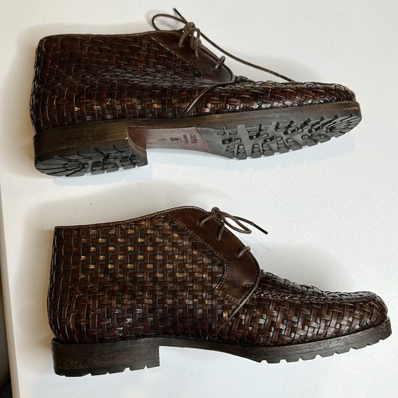 Cole Haan Womens Ankle Boots Booties Brown Leather Woven‎ Lace Up Italy 5.5 - Picture 4 of 5